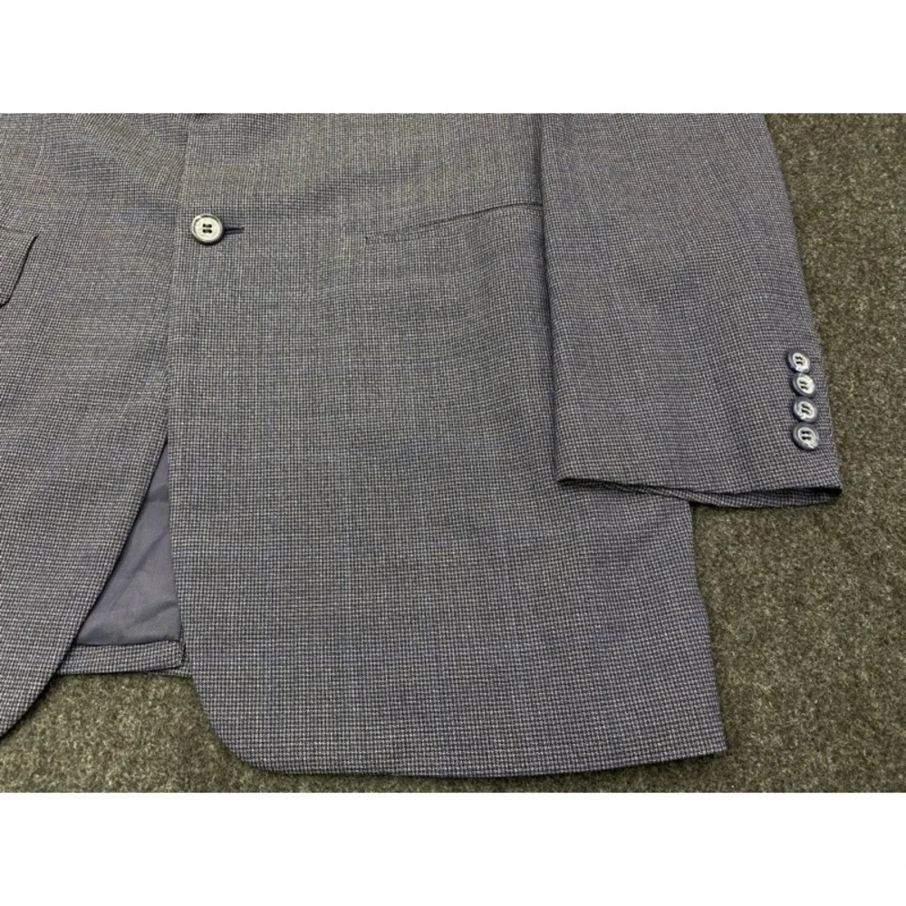 Walter Morton 2-Piece Suit Mens 48 Blue Grey Micro-Houndstooth Blazer Trousers
